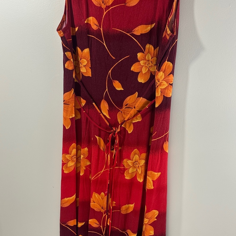 Oliva Rose Tropical Red and Orange Floral Sleeveless Back Tie Dress Size 8M - Picture 7 of 9